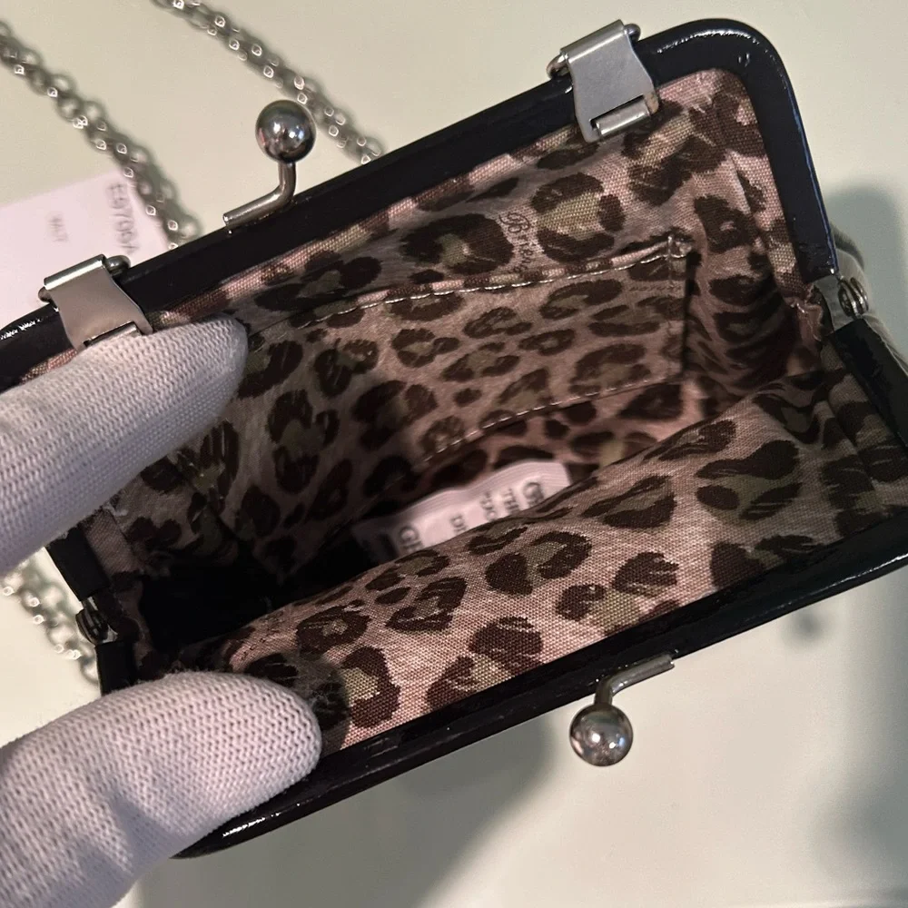 Brighton Cat Patent Kiss-lock Coin Crossbody with Silver Chain - Picture 5 of 8